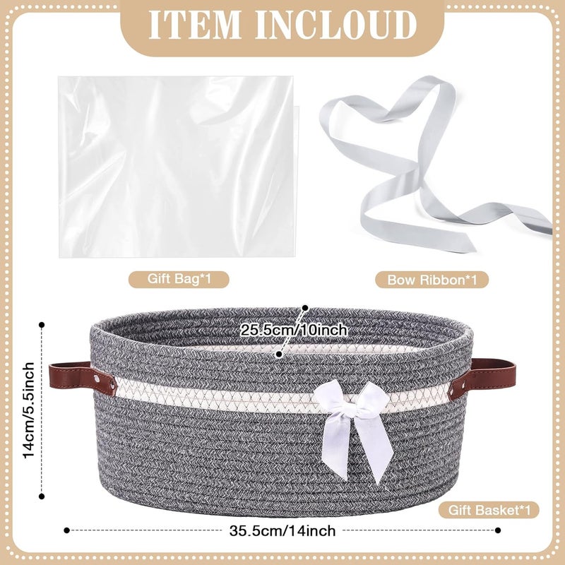 Colingmill Valentine's Day Baskets for Gifts Empty Set Large Gift Baskets Empty with Handles and Wrapping Set Storage 14"x 10"x 5.5" Decorative Chest Box for Presents Wedding Baby Shower(Gray) - Image 2